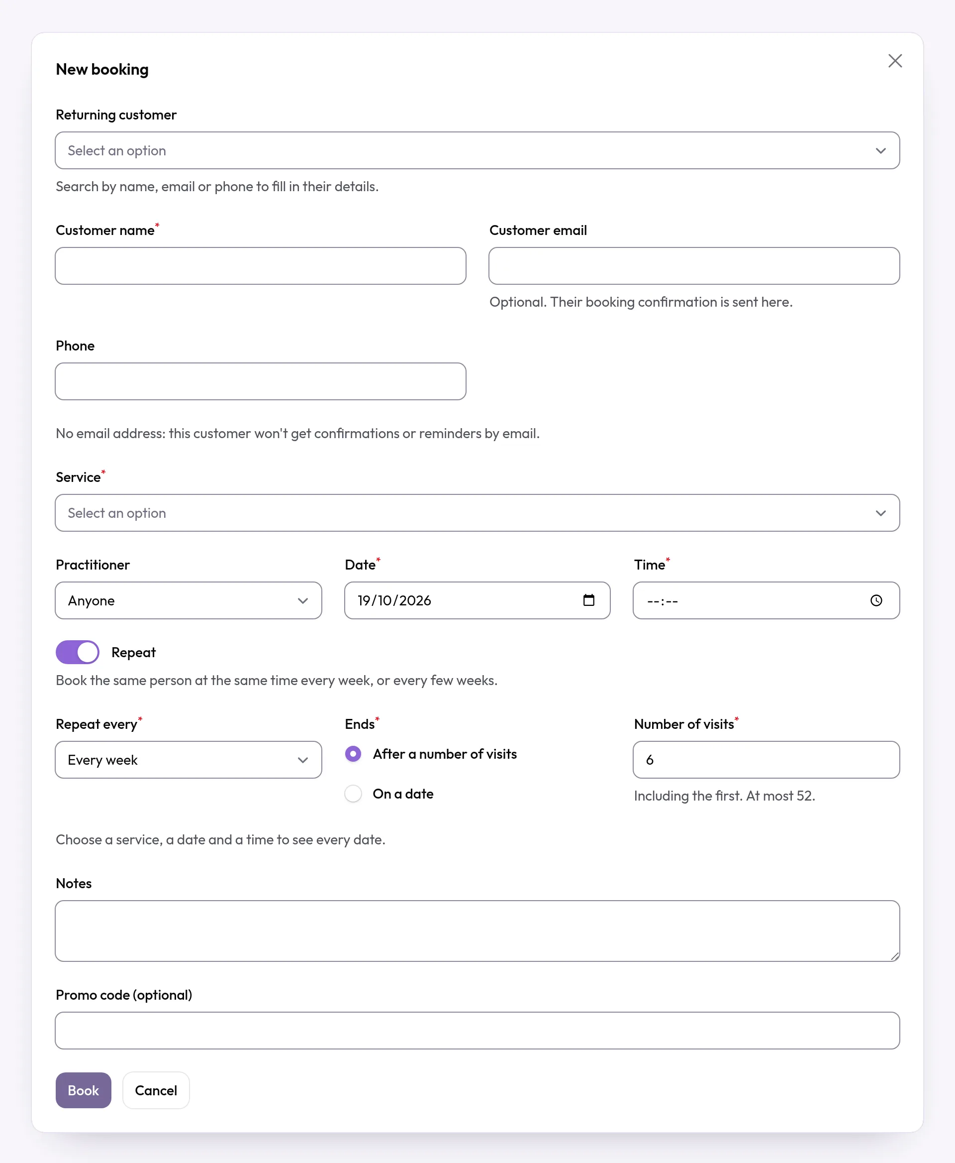 Screenshot: Recurring bookings