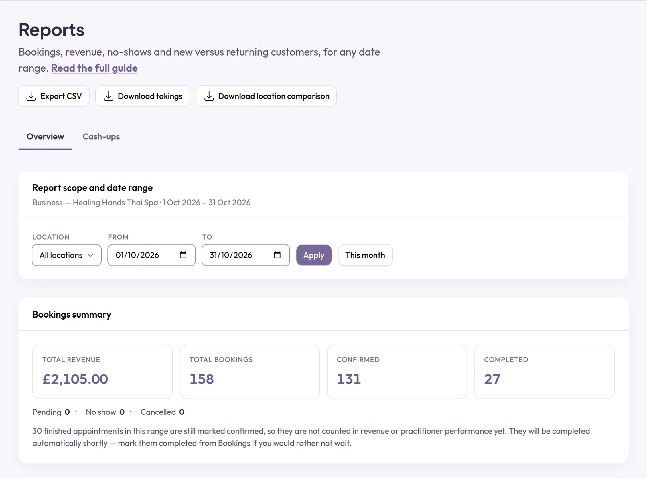 Screenshot: Reports