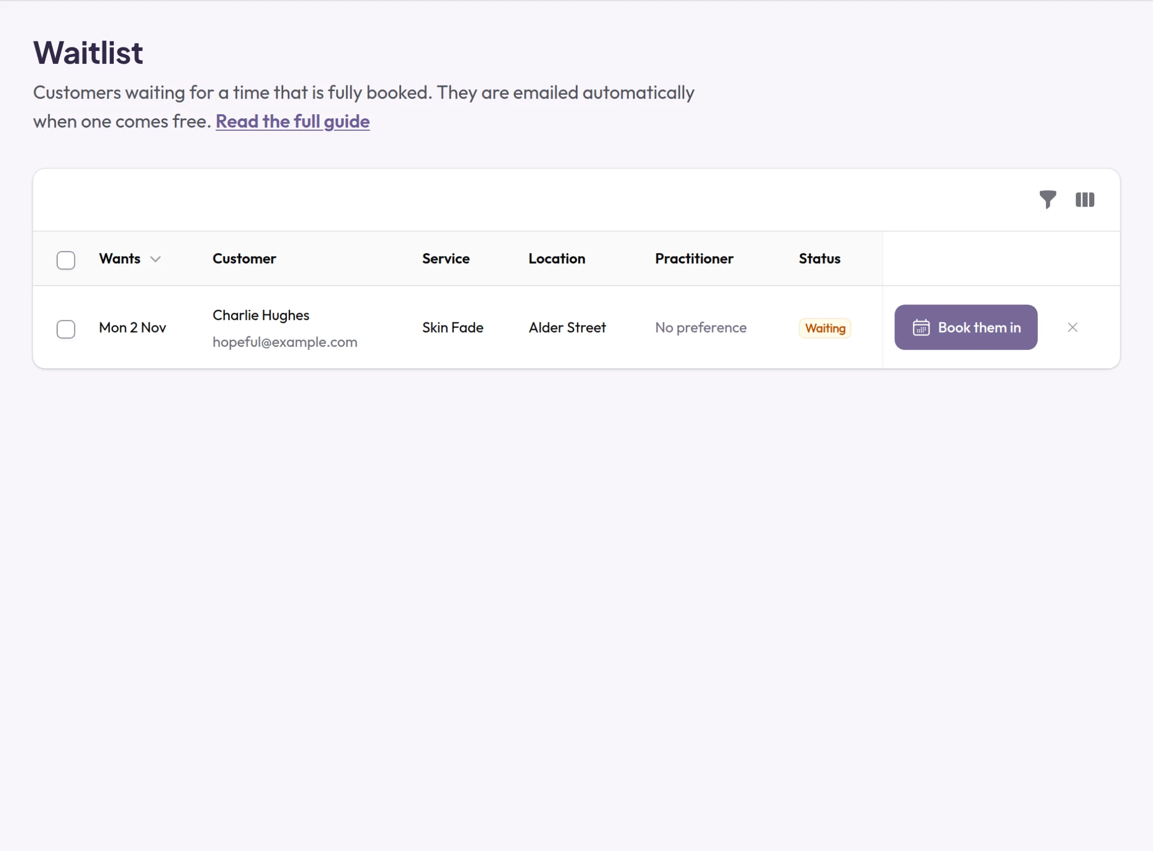 Screenshot: Waitlist