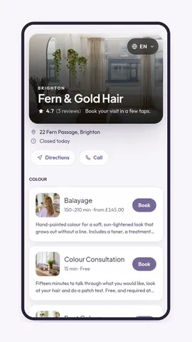 The Appoint Me booking page on a phone
